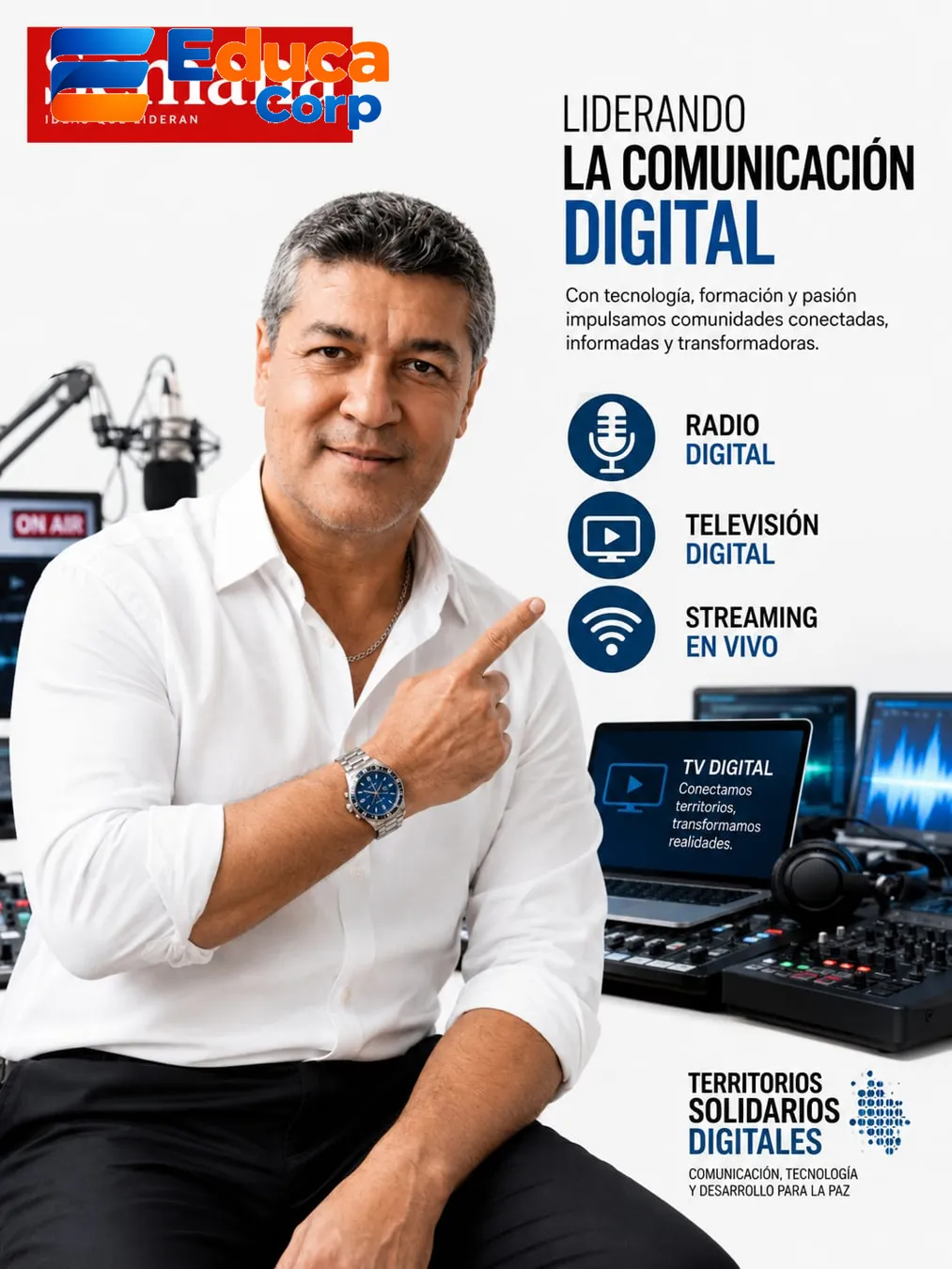 Locutora preparando su programa en la cabina
